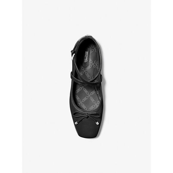 MICHAEL KORS COLLETTE 100% LEATHER BLACK BALLET FLAT W BUCKLE STRAP CHAIN SZ 9.5
